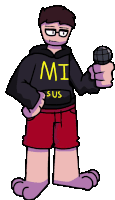 a cartoon character with a hoodie that says mi sus on it