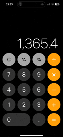 a calculator displays the number 1,365.4