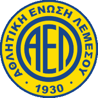 a yellow and blue logo with aed in the center