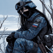 a girl in a military uniform with a patch that says " russia " on it