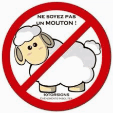 a no sheep sign with a sheep in a red circle with a cross through it .