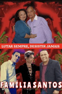 a poster for familia santos features a man in a black dress