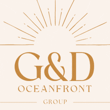 a logo for g & d oceanfront group with a sun behind it