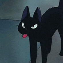 a black cat with its tongue hanging out