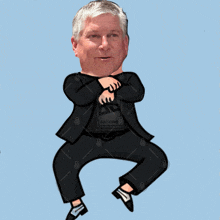 a cartoon drawing of a man in a suit and black pants dancing