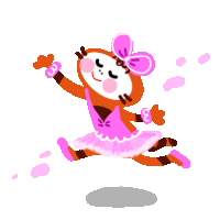 a cartoon of a tiger wearing a pink tutu and bow jumping in the air