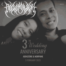 an ad for the 3rd wedding anniversary of adenzcore & morphine