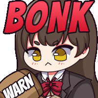 a cartoon girl is holding a barrel that says bonk warn