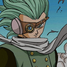 a cartoon character with green hair and headphones