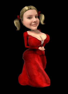 a cartoon girl in a red dress has pigtails