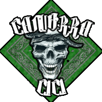 a green bandana with a skull on it that says chirra cic