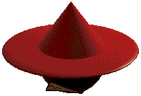 a red witch hat with a cone on top of it