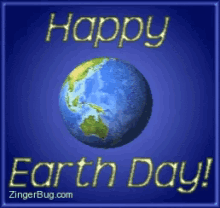 a happy earth day greeting with a blue background