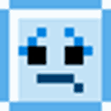 a pixel art drawing of a face with a smirk on its face .