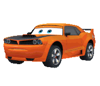 a cartoon car with blue eyes and a black hood