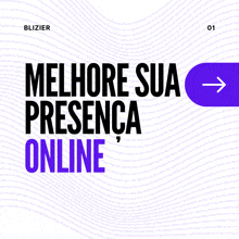 a poster that says melhore sua presenca online with an arrow pointing to the right