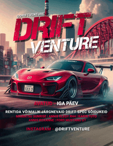 a poster for drift venture shows a red car