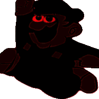 a silhouette of a cartoon character has red eyes