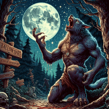 a painting of a werewolf with a sign that says ballon 1p8