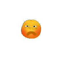 a drawing of an orange with an angry face on a white background