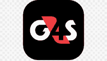 a black and red g4s logo on a white checkered background