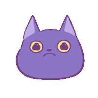 a drawing of a purple cat with a sad look on its face