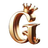 a gold letter g with a gold crown on it