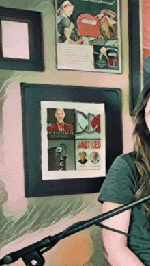 a painting of a woman in front of a framed picture that says noticed