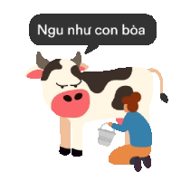 a woman is milking a cow with a speech bubble that says ngu như con boa .