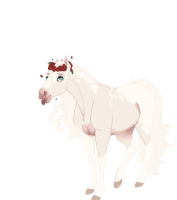 a drawing of a white horse with red roses on its head