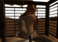 a computer generated image of a bird in a cage giving the middle finger