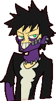 a cartoon drawing of a man with a purple face