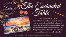 an advertisement for the enchanted table shows a painting of a beach scene