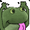 a pixel art of a frog with a pink tongue sticking out of its mouth .