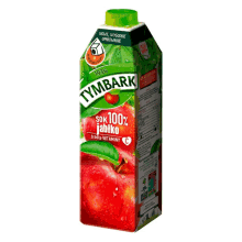 a carton of tymbark 100 % apple juice has a green cap