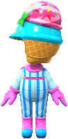 a cartoon character with a ice cream cone on his head and the word mariokart on his shirt