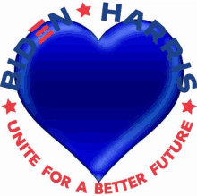 a blue heart with the words biden harris unite for a better future written around it