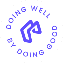 a purple logo that says `` doing well by doing good '' .