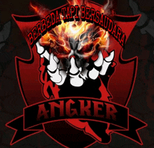 a logo for angker shows a skull with flames coming out of it