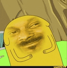 a cartoon character with snoop dogg 's face on it is making a funny face .