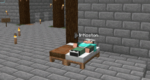 mr koston is laying on a bed in a minecraft video game