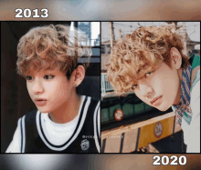 a picture of a man with curly hair in 2013 and 2020