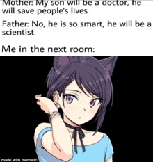 a meme of a girl with a cat ear and the words " me in the next room "