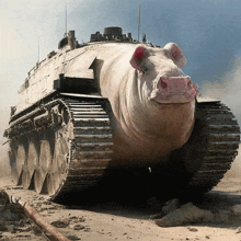 a tank that looks like a pig with a red nose