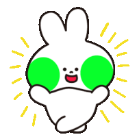 a cartoon rabbit with green eyes and a smile on its face .