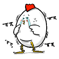 a cartoon chicken with a red hat is crying while holding its eyes closed