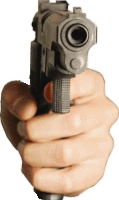 a close up of a person 's hand holding a gun .