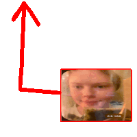 a red arrow pointing upwards with a picture of a child in the corner