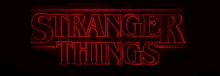 the logo for stranger things is lit up in red on a black background