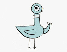 a cartoon drawing of a pigeon with a large eye